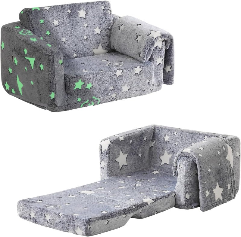 Kisdsa Kids Couch Fold Out, Foldable Toddler Couch with Blanket, Kids Sofa for Girls & Boys, Flip Out Toddler Chair, Convertible Sofa Gift for Children Age 1-3 (Glow Star) - Image 1
